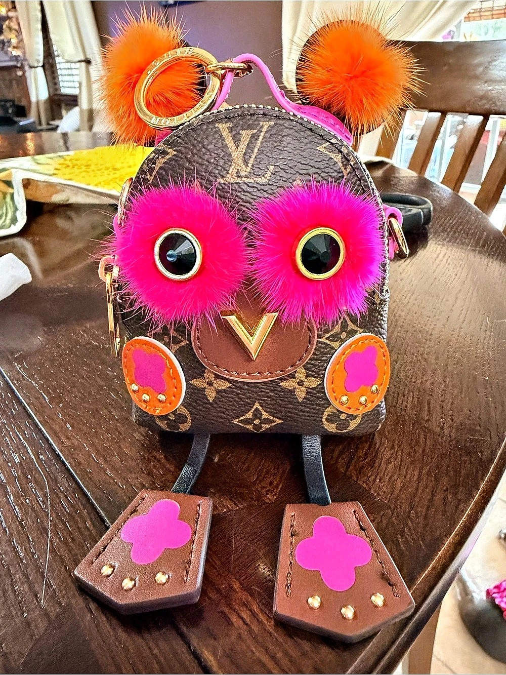 Mini Owl Backpack Charm Mini Bag cross body/Brown & Pink Like New